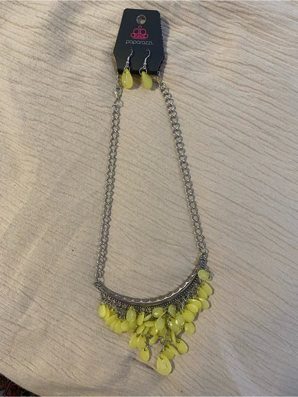 paparazzi Lemon Drop Fringe Necklace with Matching Earrings